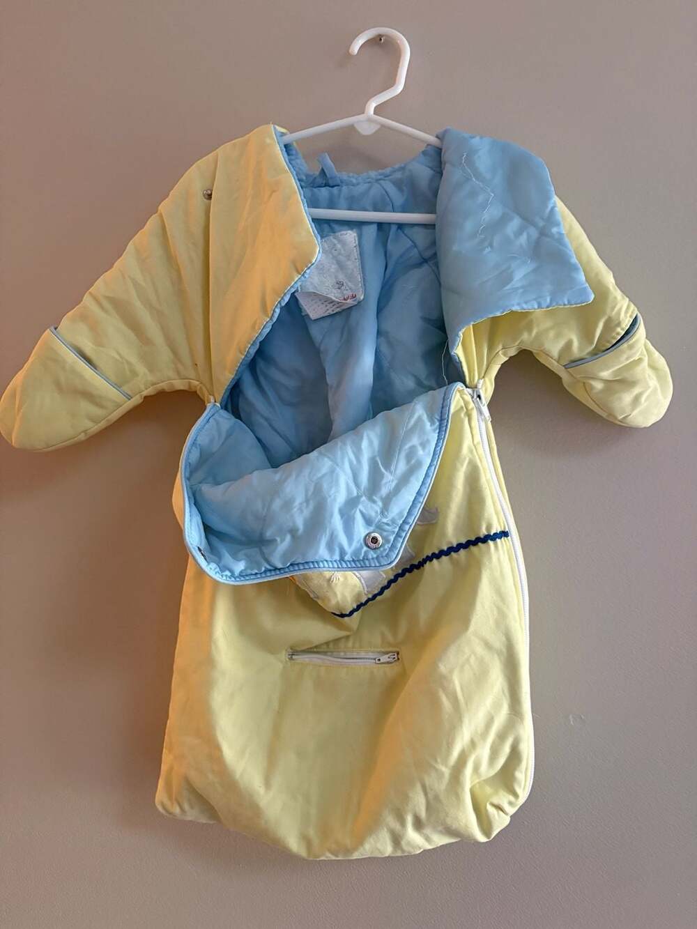 Vintage Patrol Yellow and Blue Quilted Baby Bunting Bag Snowsuit
